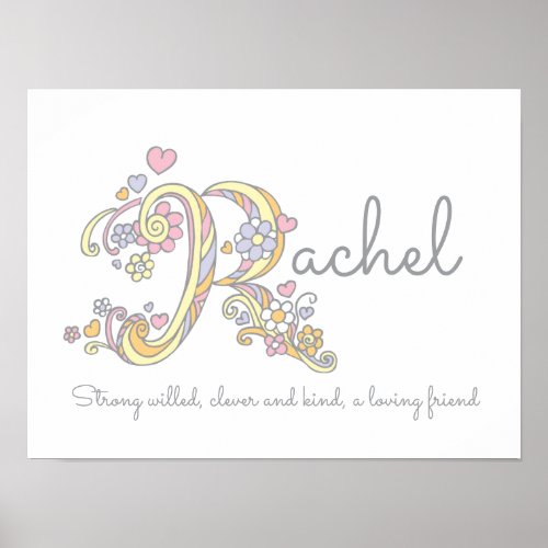 R monogram art Rachel girls name  meaning poster