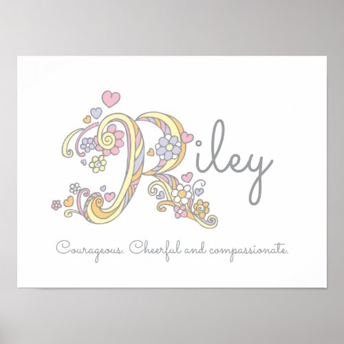 R monogram art Riley girls name  meaning poster