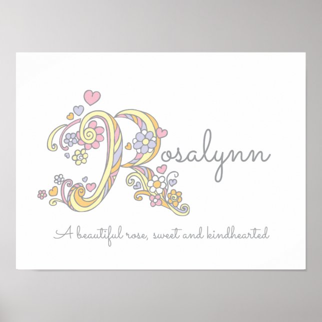 R monogram art Rosalynn girls name meaning poster (Front)