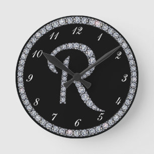 R Monogram bling ring clock