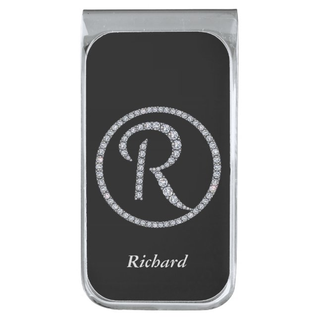 R Monogram bling ring money clip (Front Vertical)