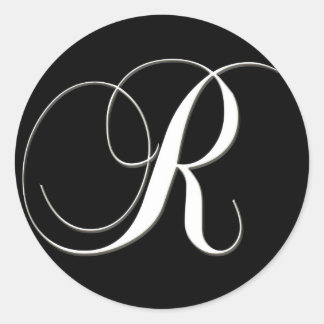 R monogram - elegant black and white classic round sticker