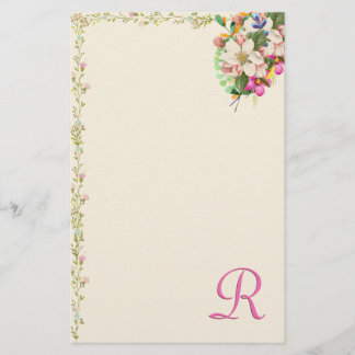 R Monogram Floral Bouquet Stationery