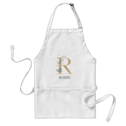 R Monogram Floral Personalized Adult Apron