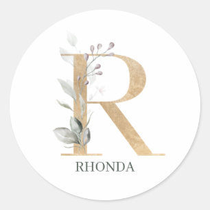 R Monogram Floral Personalized Classic Round Sticker