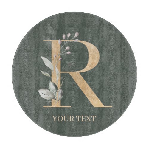 R Monogram Floral Personalized Cutting Board