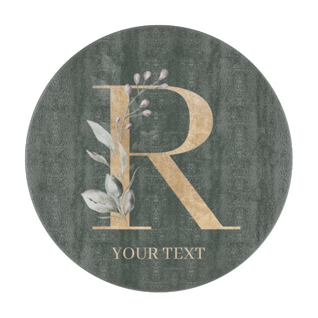 R Monogram Floral Personalized Cutting Board (Front)