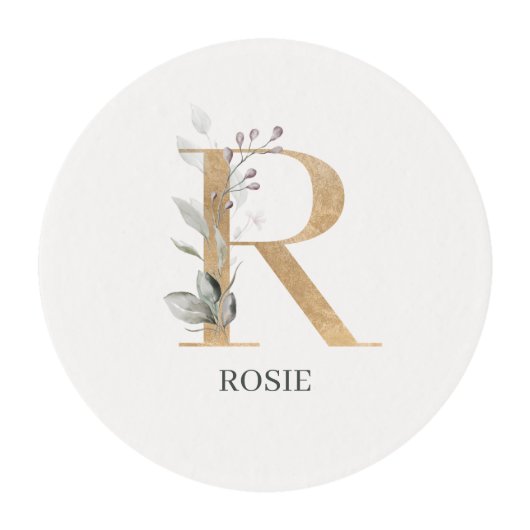 R Monogram Floral Personalized Edible Frosting Rounds (Front)