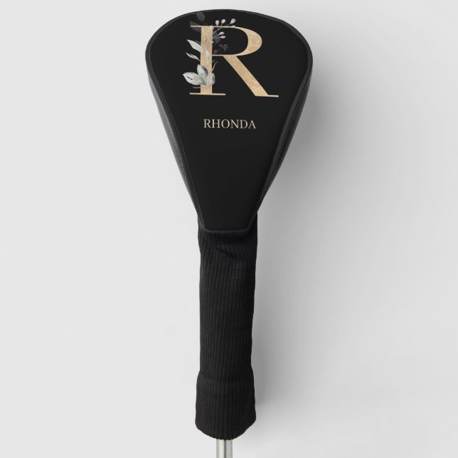 R Monogram Floral Personalized Golf Head Cover (Front)