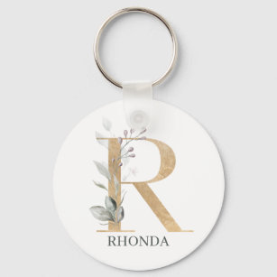 R Monogram Floral Personalized Keychain