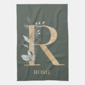 Modern Leaf Monogram Kitchen Tea Towels