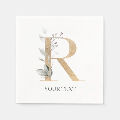 R Monogram Floral Personalized Napkins