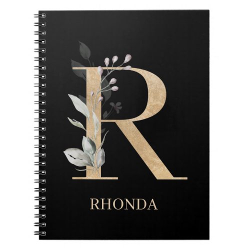 R Monogram Floral Personalized Notebook