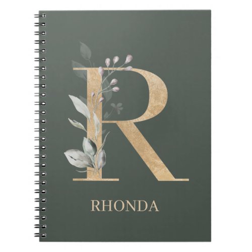 R Monogram Floral Personalized Notebook