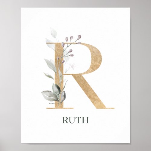 R Monogram Floral Personalized Poster