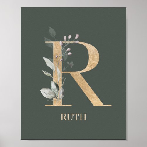 R Monogram Floral Personalized Poster