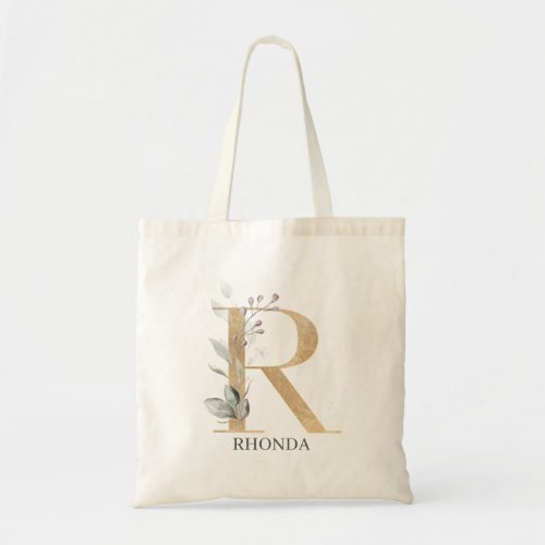 R Monogram Floral Personalized Tote Bag