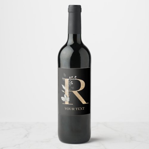 R Monogram Floral Personalized Wine Label