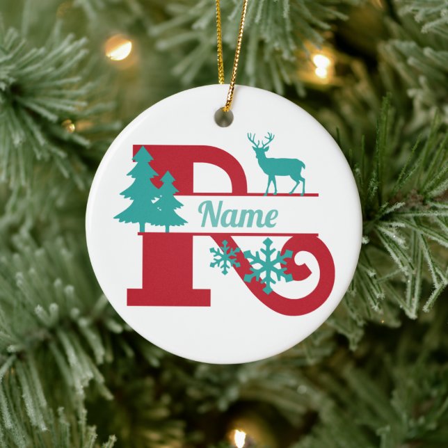 R Monogram Initial Christmas Holiday Tree Ornament (Tree)