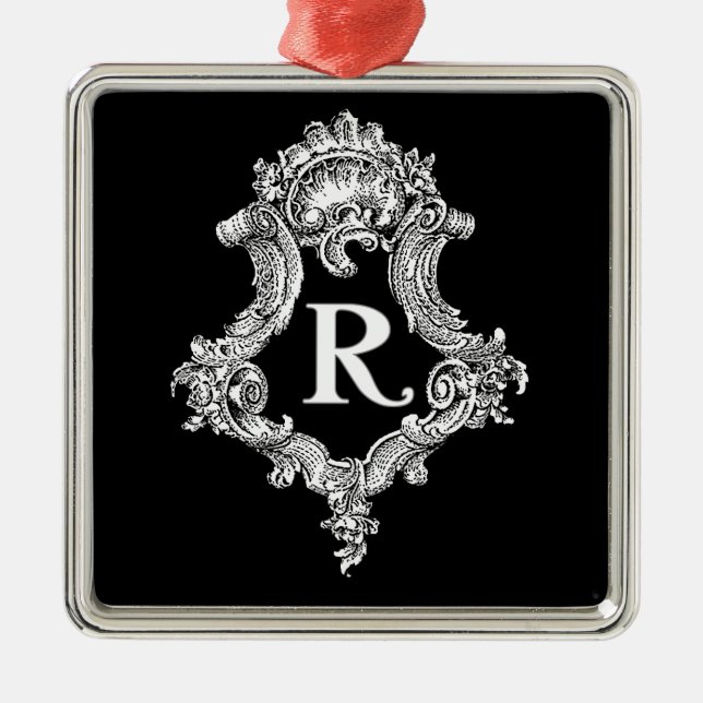 R Monogram Initial Metal Ornament (Front)