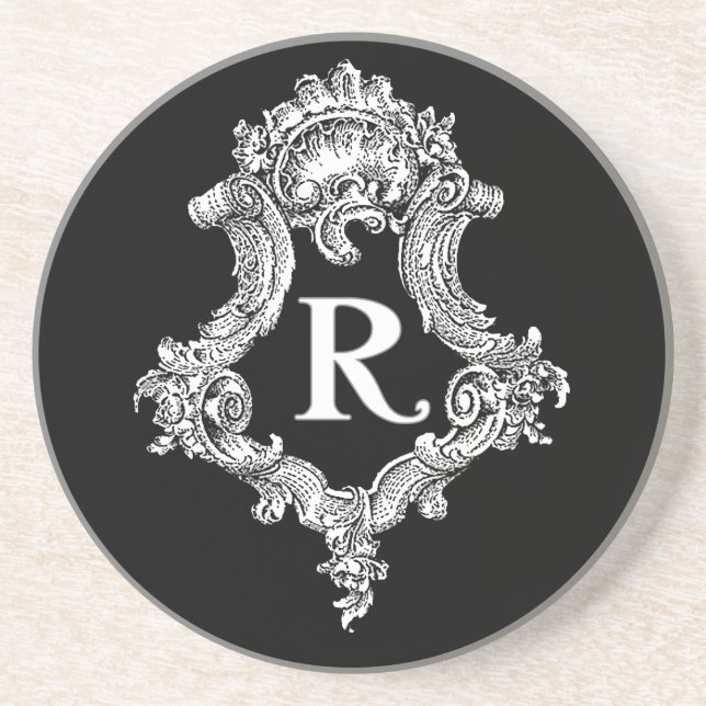R Monogram Initial Sandstone Coaster (Front)