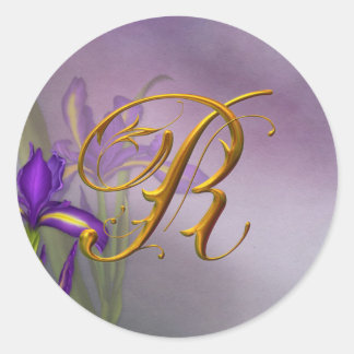 R monogram Iris Dream Classic Round Sticker