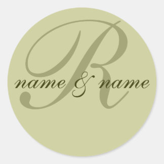 "R" monogram label, personalize first names Classic Round Sticker