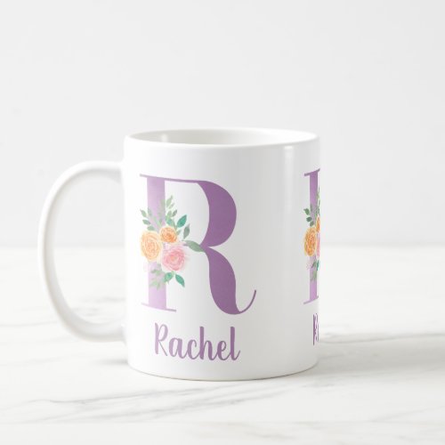 R Monogram Purple Floral Watercolor Personalized Coffee Mug