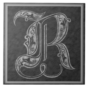 R Monogram "Royal Grey Stone" Ceramic Tile