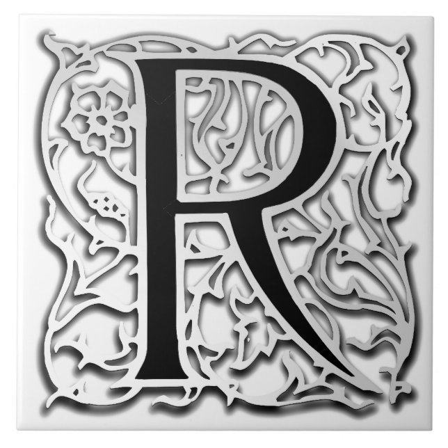 R Monogram "Silver Besque" Ceramic Tile (Front)