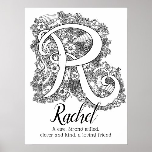 R monogram tangle art Rachel name meaning Poster