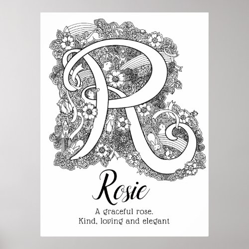 R monogram tangle art Rosie name meaning Poster