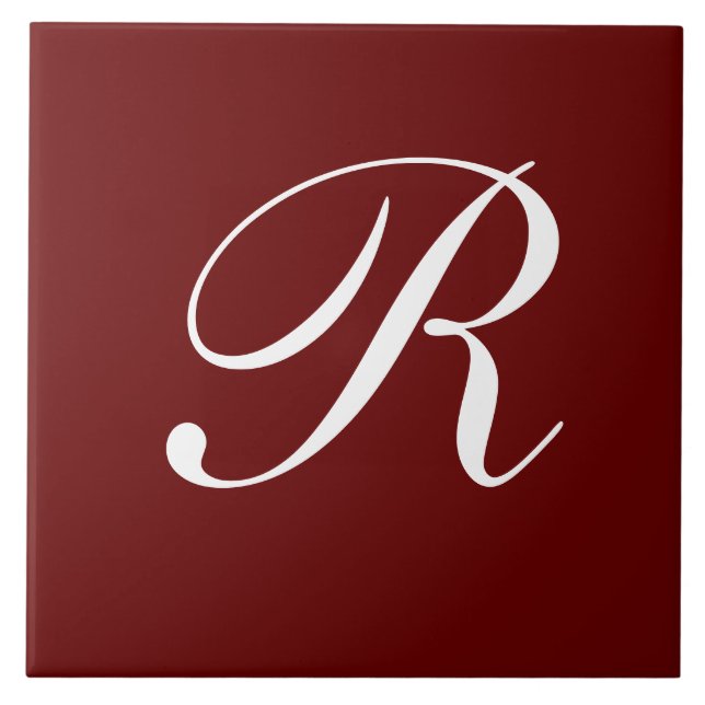 R Monogram, White on Dark Red, Ceramic Tile (Front)