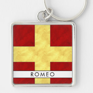 R Romeo Nautical Signal Flag + Your Name Keychain