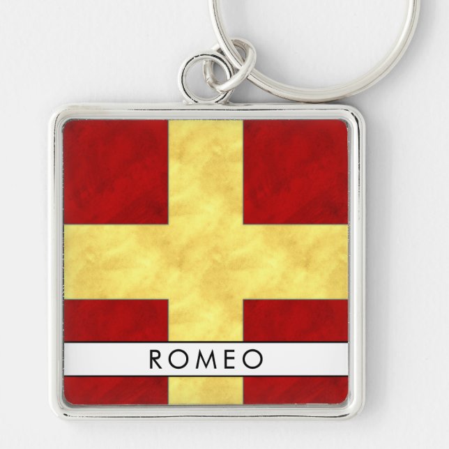 R Romeo Nautical Signal Flag + Your Name Keychain (Front)