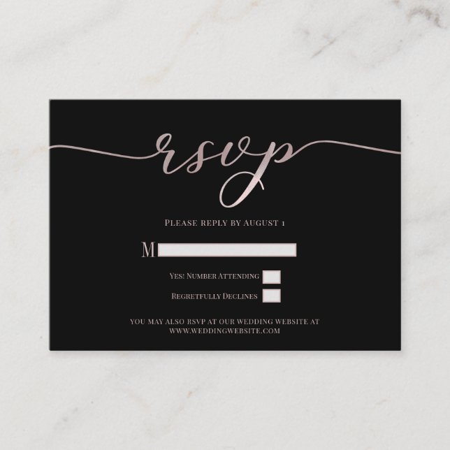 R.S.V.P. Wedding Reply Enclosure Black Pink Script Business Card (Front)