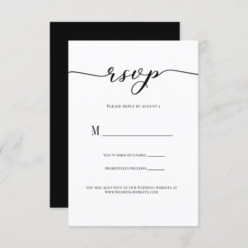 RSVP Wedding Reply Enclosure Card Black Script