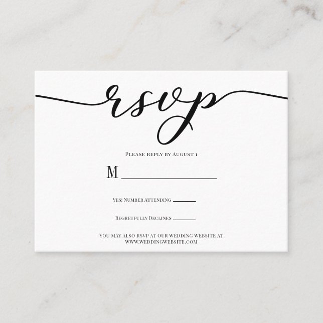 R.S.V.P. Wedding Reply Enclosure Card Black Script (Front)