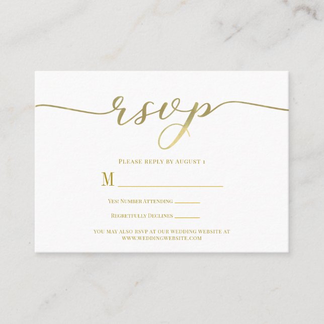 R.S.V.P. Wedding Reply Enclosure Card Gold Script (Front)