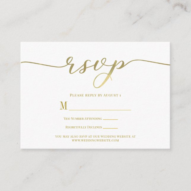 R.S.V.P. Wedding Reply Enclosure Card Gold Script (Front)
