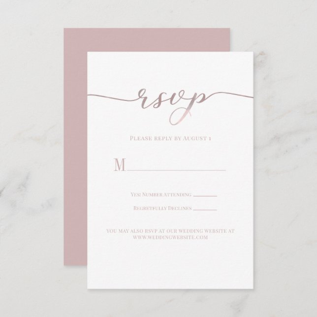 R.S.V.P. Wedding Reply Enclosure Card Pink Script (Front/Back)