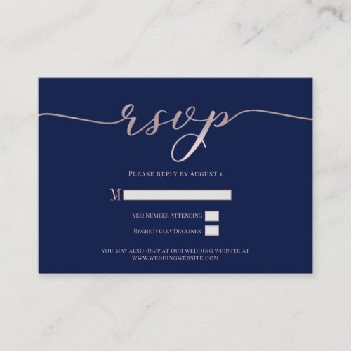 RSVP Wedding Reply Enclosure Navy Pink Script Business Card