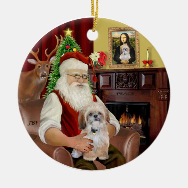 R-Santa-Shih Tzu (P) Ceramic Ornament (Front)