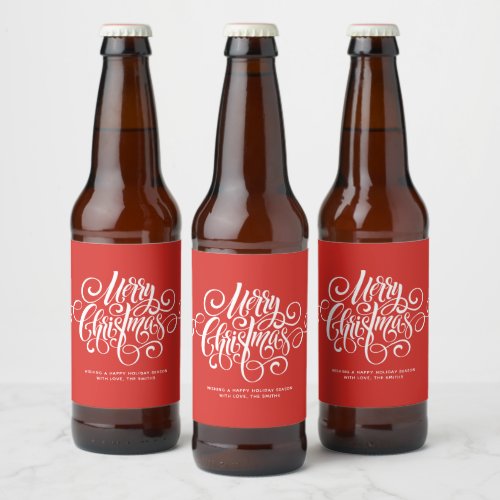 R Script Merry Christmas Personalized  Beer Bottle Label
