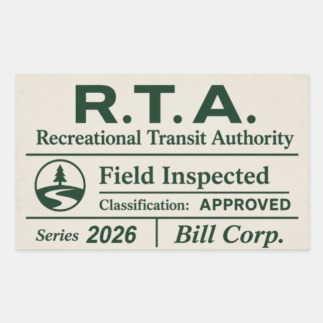 R.T.A. Recreational Transit Authority Inspection Rectangular Sticker (Front)