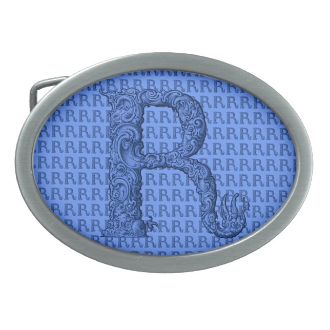 R - The Falck Alphabet (Blue) Oval Belt Buckle (Front)