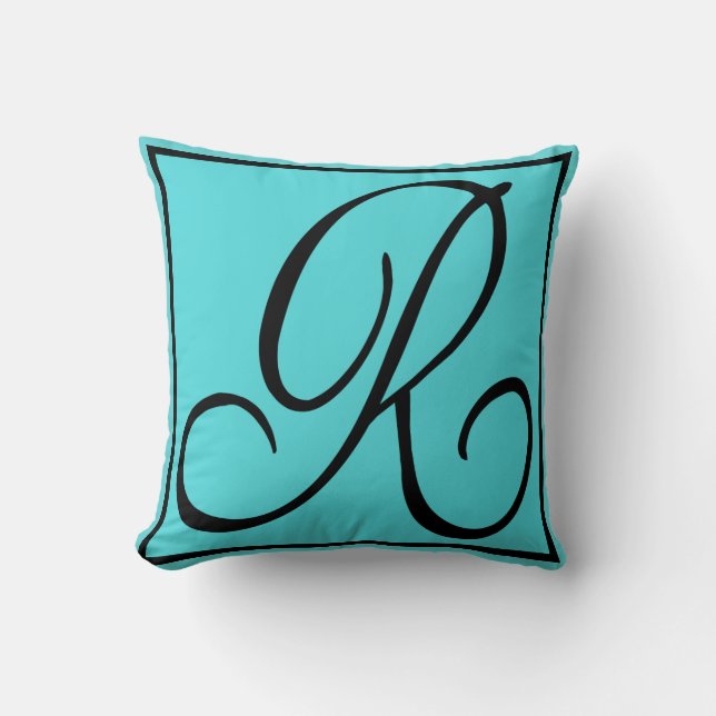 R - The Letter R on Aqua Background Throw Pillow (Front)