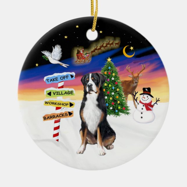 R - Xmas Signs - Greater Swiss Mountain Dog Ceramic Ornament (Front)