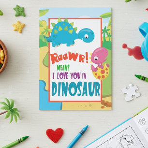Raawr Some Loves You Dionsaur Valentine Kids Card