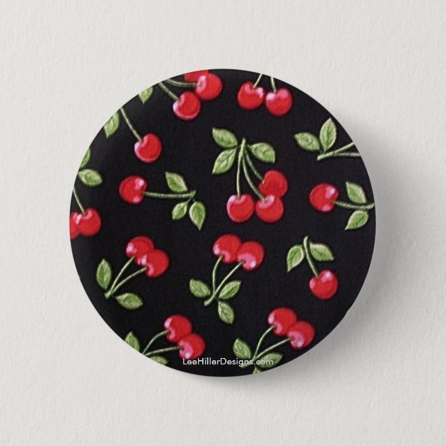 rab billy Rockabilly Red Cherries on Black  Gifts Pinback Button (Front)